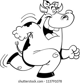 Black and white illustration of a running cow