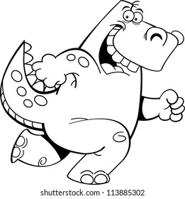 Black and white illustration of a running dinosaur