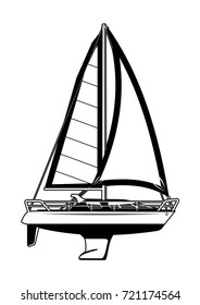 black and white illustration of Sailing yacht