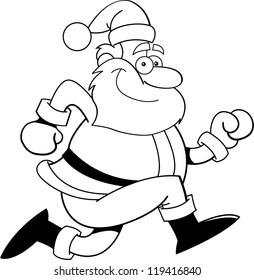 Black and white illustration of Santa Claus running.