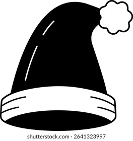 black and white illustration of a Santa hat