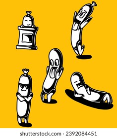 a black and white illustration of the sausage mascot