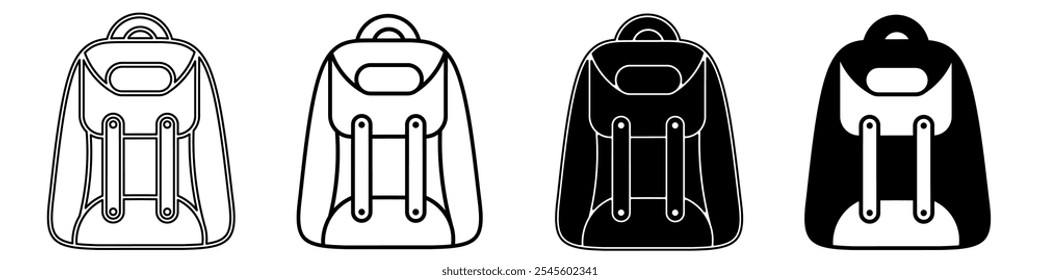 Ilustração em preto e branco de uma bolsa de estudo. Coleção de ícones de bolsa de escola com linha. Ilustração do vetor de estoque.