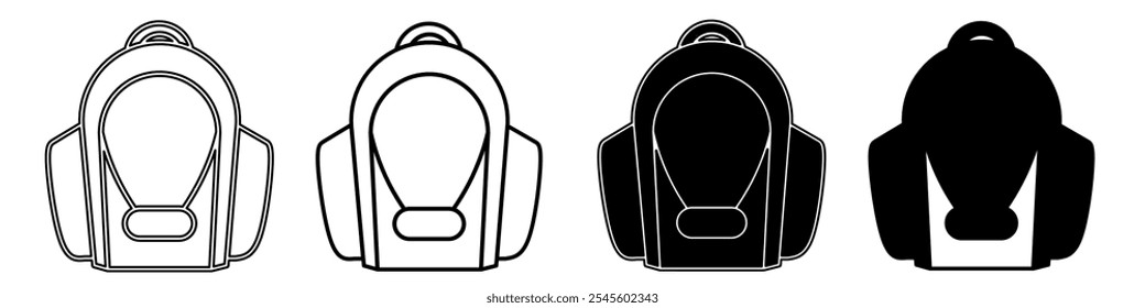 Ilustração em preto e branco de uma bolsa de estudo. Coleção de ícones de bolsa de escola com linha. Ilustração do vetor de estoque.