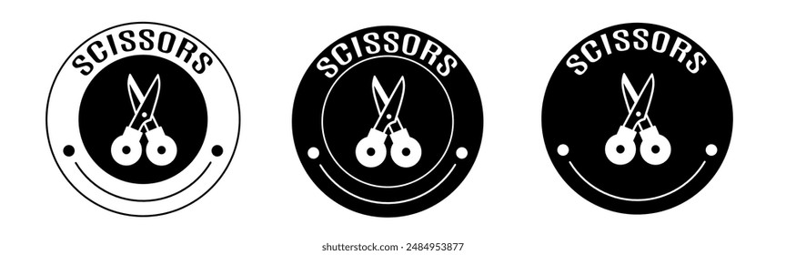 Black and white illustration of scissors icon in flat. Stock vector.