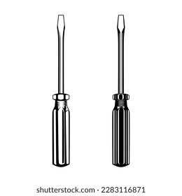 Black and white illustration of screwdriver vector icon. Mechanical tool collections.