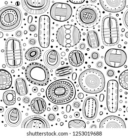Black and white illustration. Seamless pattern, abstract doodles for coloring books, pages. Digital design.
