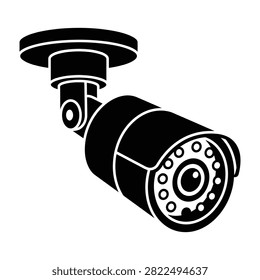 Black and white illustration of a security camera with round base and lens details