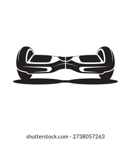 A black and white illustration of a self balancing scooter or hoverboard