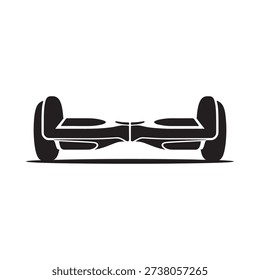 A black and white illustration of a self balancing scooter on a surface