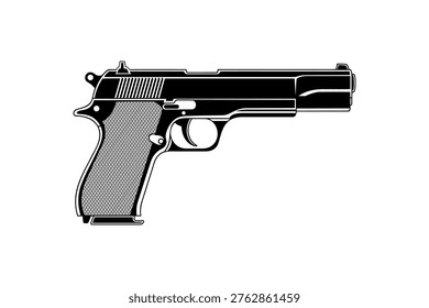 Black and white illustration of a semi automatic pistol