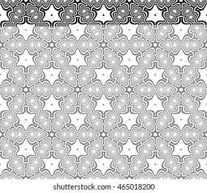 Black and white illustration. A set of concentric circles. Vector. For the design, printing, interior design. Seamless pattern.