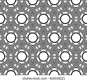 Black and white illustration. A set of concentric circles. Vector. For the design, printing, interior design. Seamless pattern.