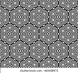 Black and white illustration. A set of concentric circles. Vector. For the design, printing, interior design. Seamless pattern.