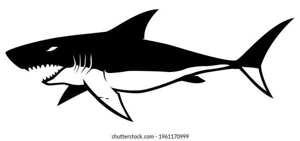 Black and white illustration of a shark.