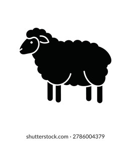 Black and white illustration of a sheep standing on four legs, facing left, with a calm and peaceful demeanor, simple and minimalist design, isolated on a white background.