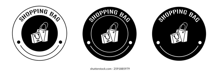 Black and white illustration of shopping bag icon in flat. Stock vector.