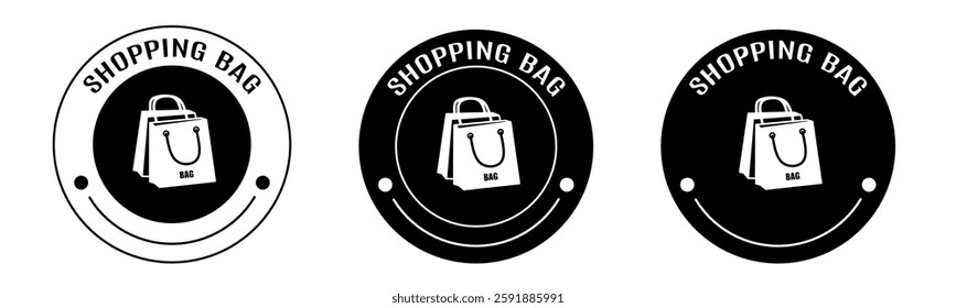 Black and white illustration of shopping bag icon in flat. Stock vector.
