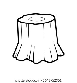 Black and white illustration showing a tree stump, detailed with a prominent outline. It provides a simple representation, perfect for a forest or nature-related theme.