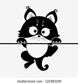 black and white illustration silhouette cute cat