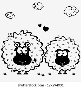 black and white illustration silhouette cute couple sheep