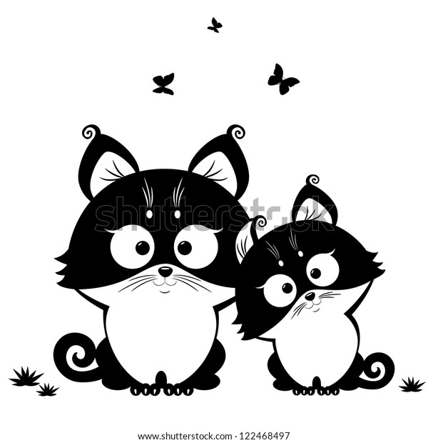 Image Vectorielle De Stock De Illustration Noir Et Blanc Silhouette Chats