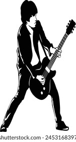 black and white illustration silhouette stencil guitarist