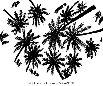 Black and white illustration of silhouettes of palms inscribed in the heart. Bottom view.