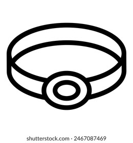 Black and white illustration of a simple headband with a circular detail, isolated on a white background