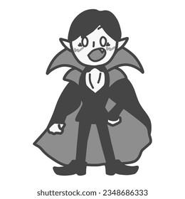 Black and white illustration of a simply deformed surprised Dracula.