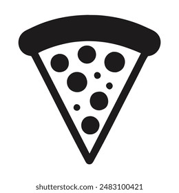 Black and white illustration of a single slice of pizza with cheese. Vector illustration