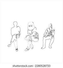 Black and white illustration of sitting style figures of people hanging out