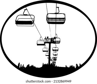 black and white illustration of a ski lift