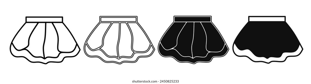 Black and white illustration of a skirt. Skirt icon collection with line. Stock vector illustration.