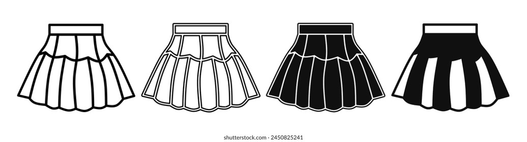 Black and white illustration of a skirt. Skirt icon collection with line. Stock vector illustration.