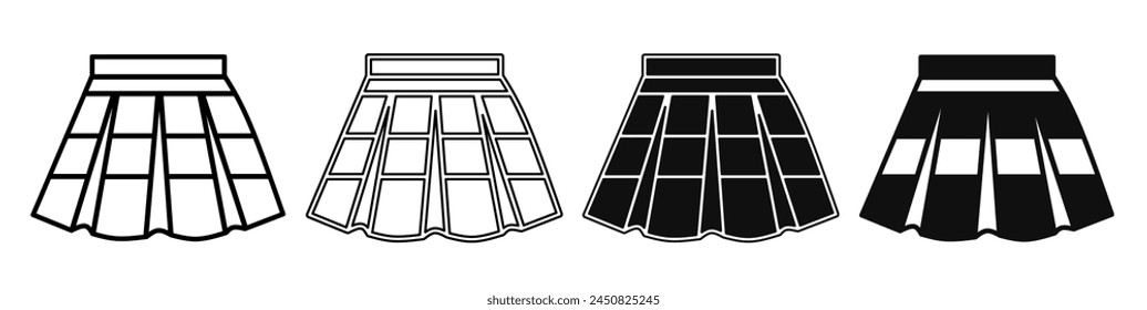 Black and white illustration of a skirt. Skirt icon collection with line. Stock vector illustration.