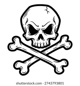 Black and white illustration of a skull and crossbones symbolizing danger and warning