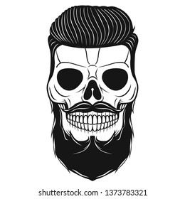 Black and White Illustration of Skull. Human Head Bone. Skeleton Hand Drawn Tattoo Design.