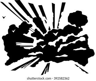 Black and white illustration of sky with image of sun