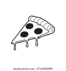 Uma ilustração em preto e branco de uma fatia de pizza de pepperoni
