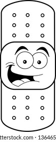 Black and white illustration of a smiling bandage.