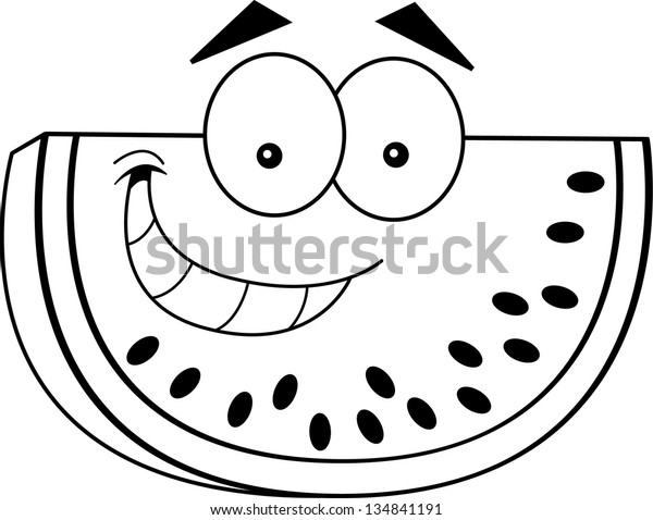 Black White Illustration Smiling Slice Watermelon Stock Vector Royalty Free 134841191