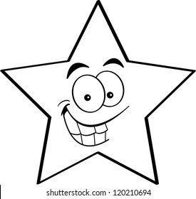 Black and white illustration of a smiling star.