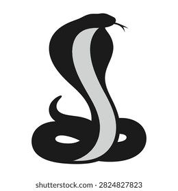 A black and white illustration of a snake, coiled and ready to strike, symbolizing danger and power, reptile icon for design