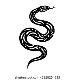 A black and white illustration of a snake, coiled and looking up, symbolizing danger or transformation
