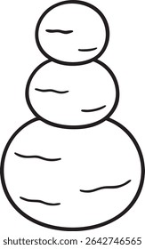 A black and white illustration of a snowman with three sections and wavy lines on each section.