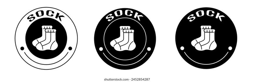 Black and white illustration of sock icon in flat. Stock vector.