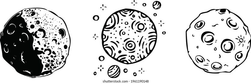 Espacio de ilustraciones en blanco y negro, vector, luna. Ilustración del vector