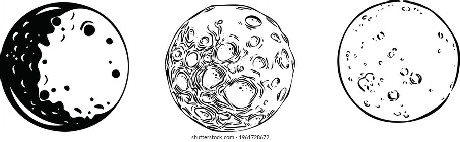  Black and white illustration space set vector, silhouette of the moon. Vector illustration