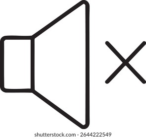 A black and white illustration of a speaker icon with an X, representing the mute function or no sound.